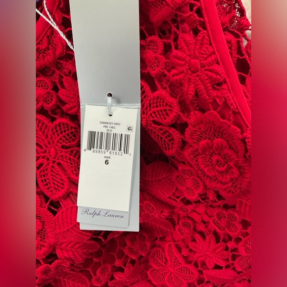 Ralph Lauren Red Lace Dress Midi New with Tags - Picture 6 of 7